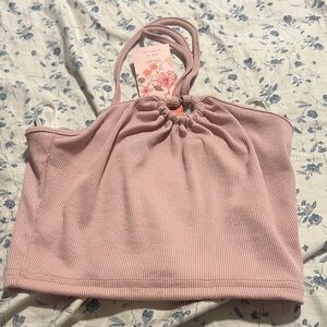 Pink Ribbed Halter Top